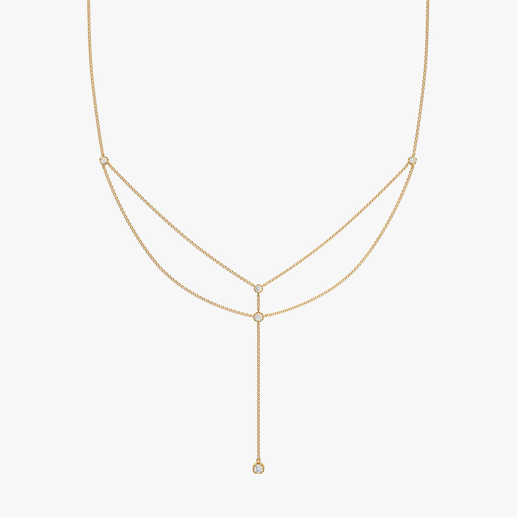J'EVAR 14KT Yellow Gold Double-Layered Lariat ALTR Lab Grown Diamond Necklace Front View | 0.70 CT
