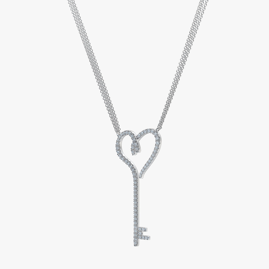 J'EVAR 14KT White Gold Heart Key ALTR Lab Grown Diamond Necklace Perspective View | 1.00 CT