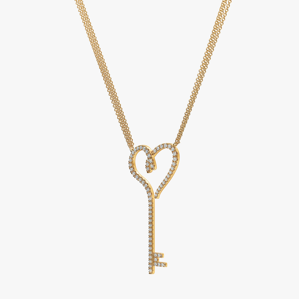 J'EVAR 14KT Yellow Gold Heart Key ALTR Lab Grown Diamond Necklace Perspective View | 1.00 CT