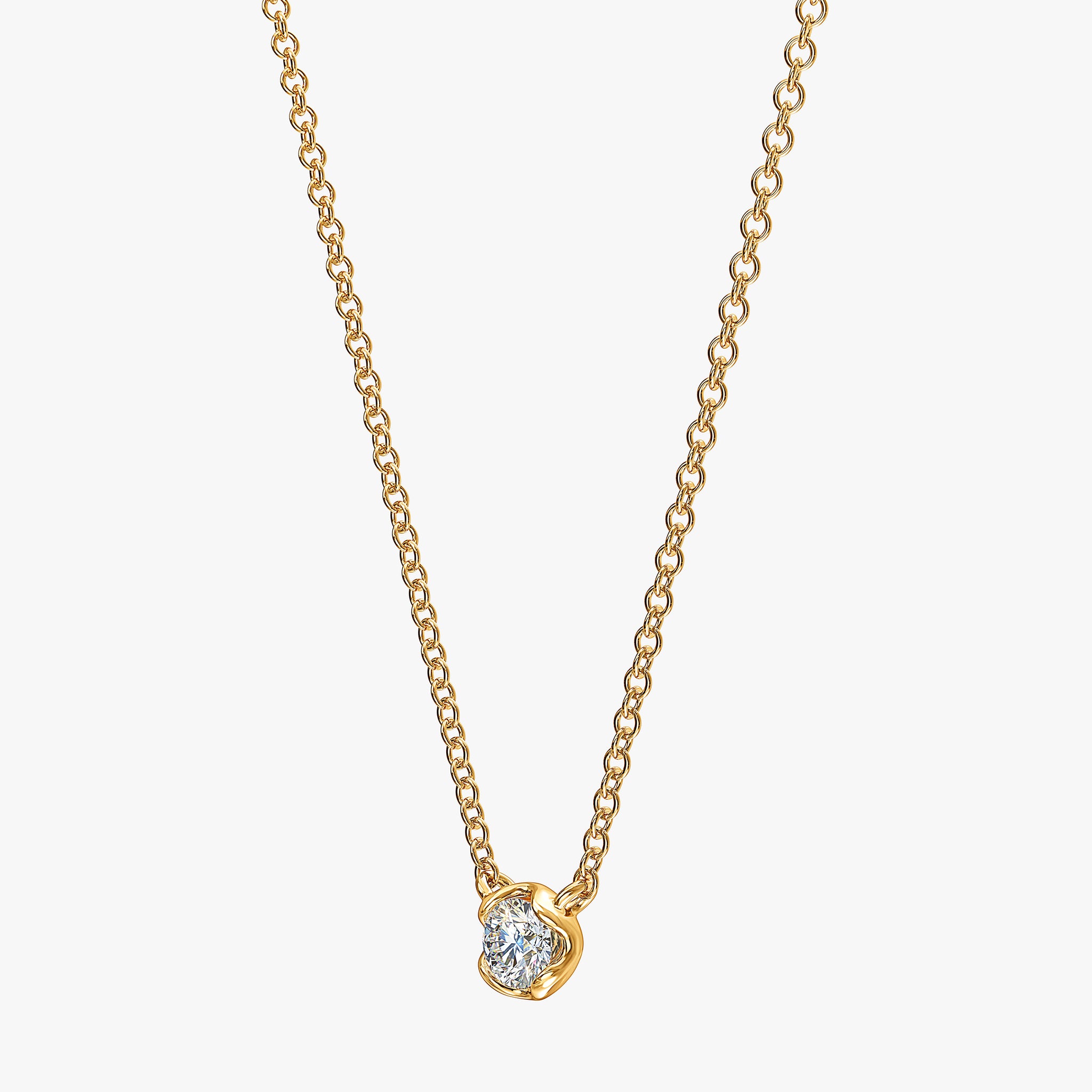 J'EVAR 14KT Yellow Gold ALTR Lab Grown Solitaire Diamond Necklace Perspective View | 0.10 CT