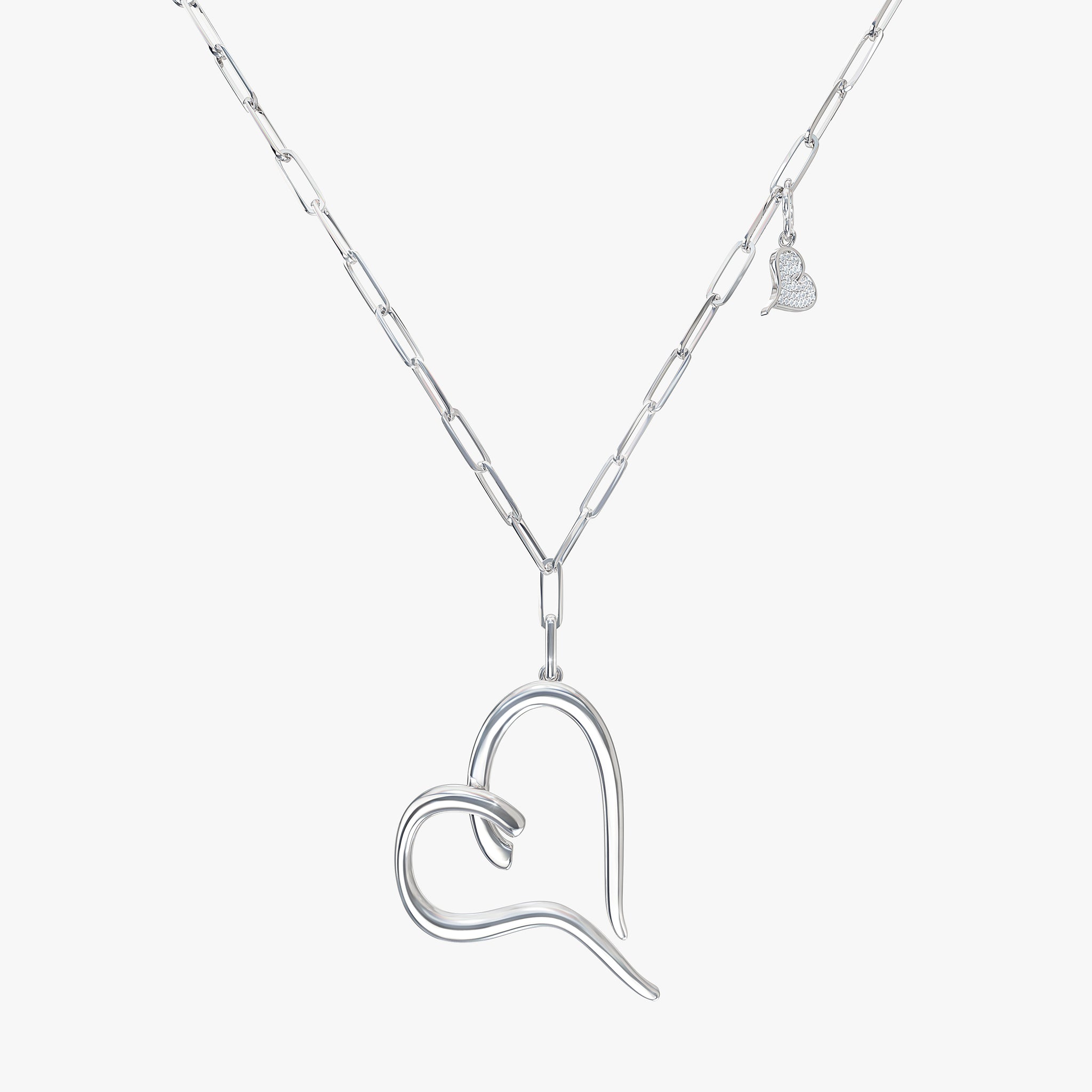J'EVAR 14KT White Gold Heart Charm ALTR Lab Grown Diamond Necklace Front View