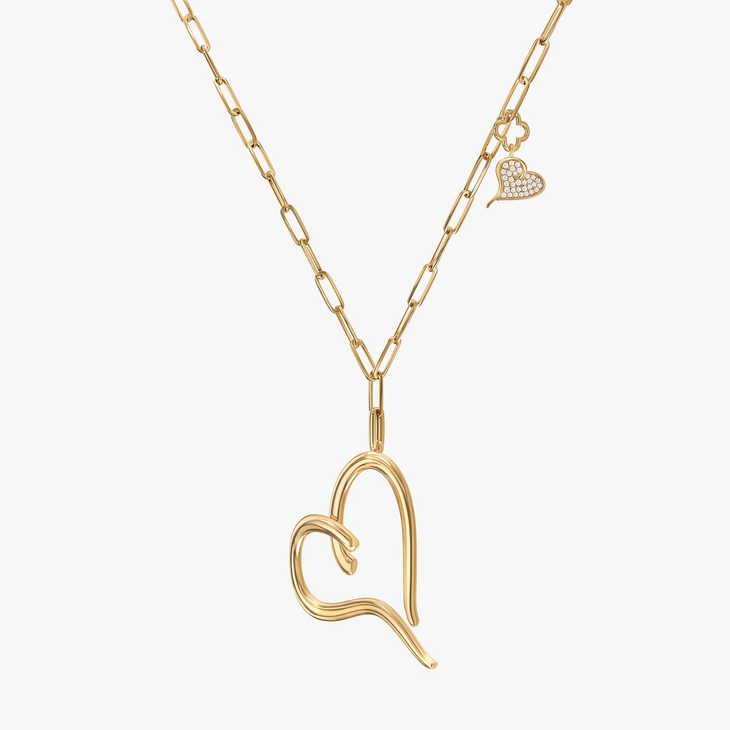 J'EVAR 14KT Yellow Gold Heart Charm ALTR Lab Grown Diamond Necklace Perspective View | 0.10 CT