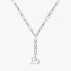 J'EVAR 14KT White Gold Paperclip Lariat Heart Lab Grown Diamond Necklace Front View | 0.15 CT