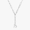 J'EVAR 14KT White Gold Paperclip Lariat Heart Lab Grown Diamond Necklace Perspective View | 0.15 CT