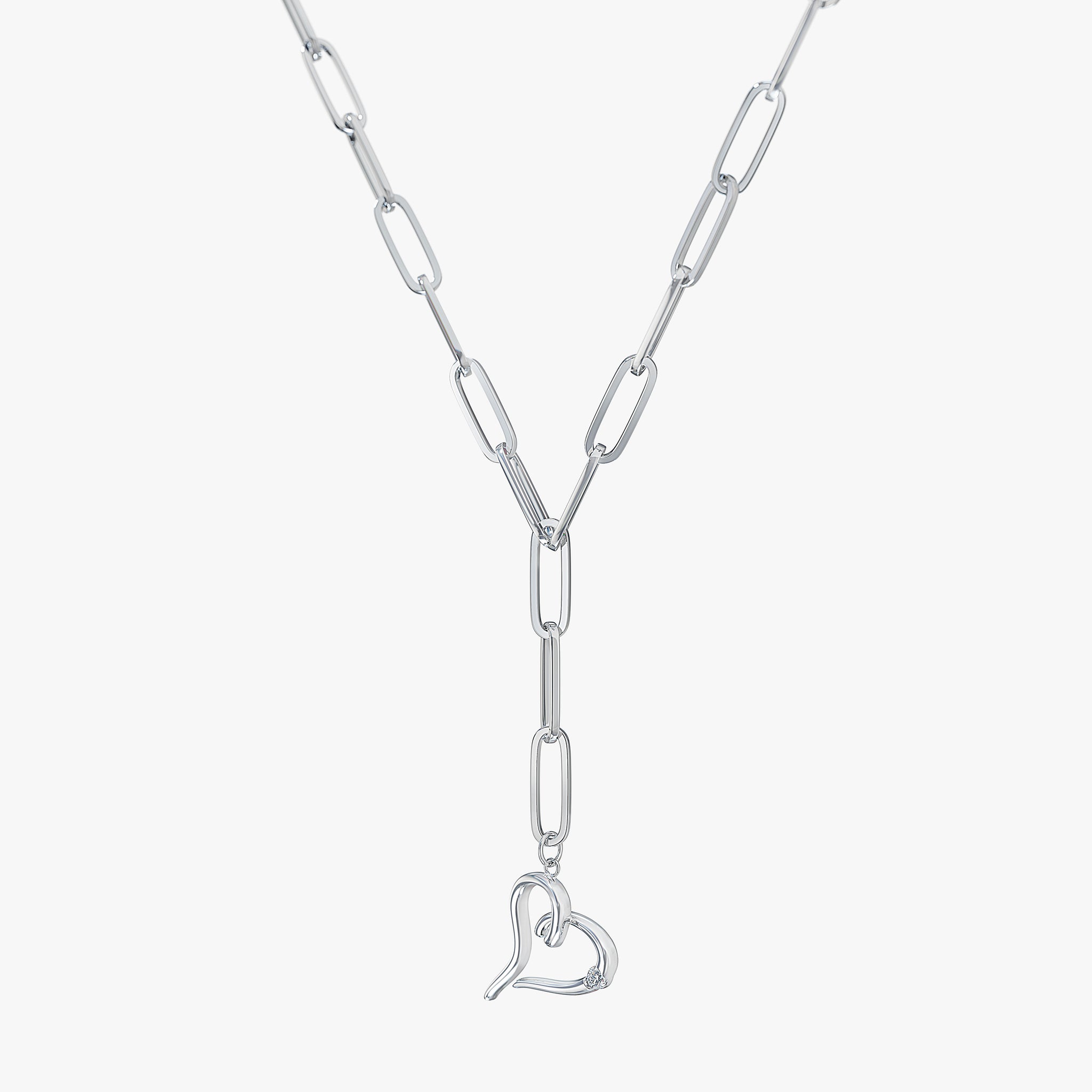 J'EVAR 14KT White Gold Paperclip Lariat Heart Lab Grown Diamond Necklace Perspective View