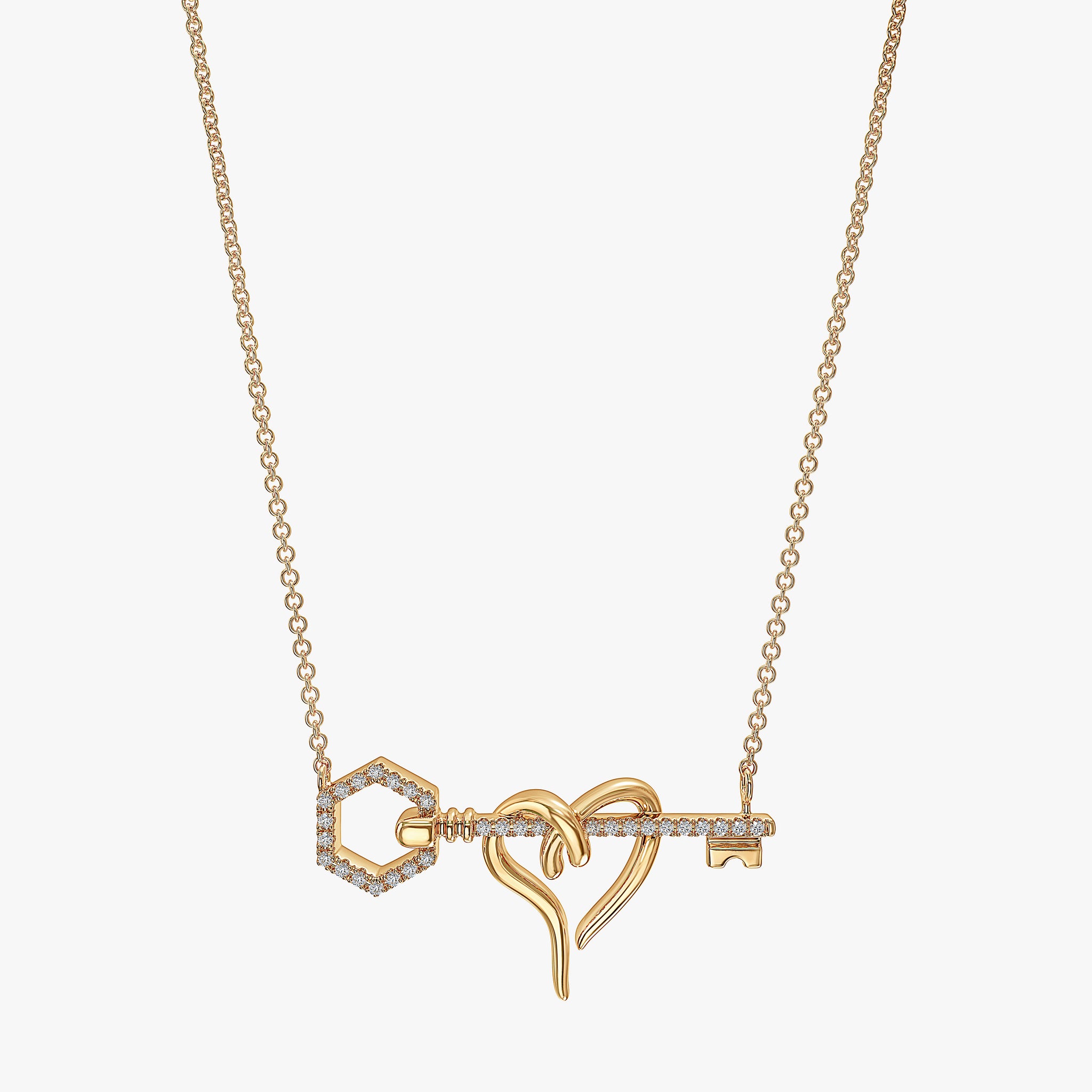 J'EVAR 14KT Yellow Gold Heart & Hexagon Key ALTR Lab Grown Diamond Necklace Front View