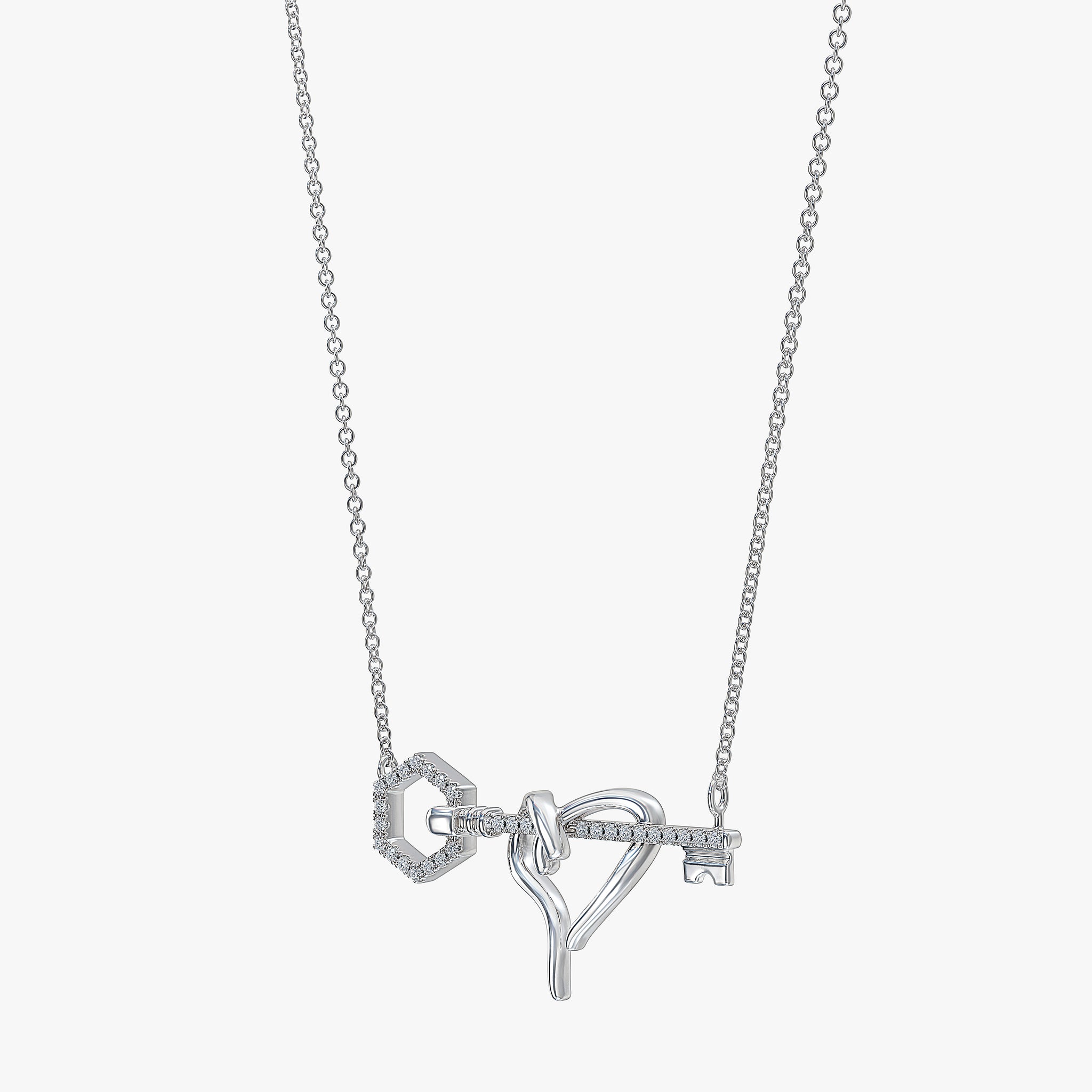 J'EVAR Sterling Silver Heart & Hexagon Key ALTR Lab Grown Diamond Necklace Perspective View